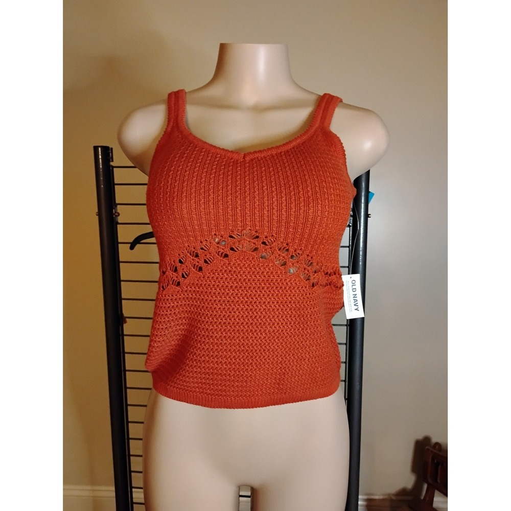Old Navy Womens XS‎ Burnt Orange Pointelle Knit Sweater Tank Top New
